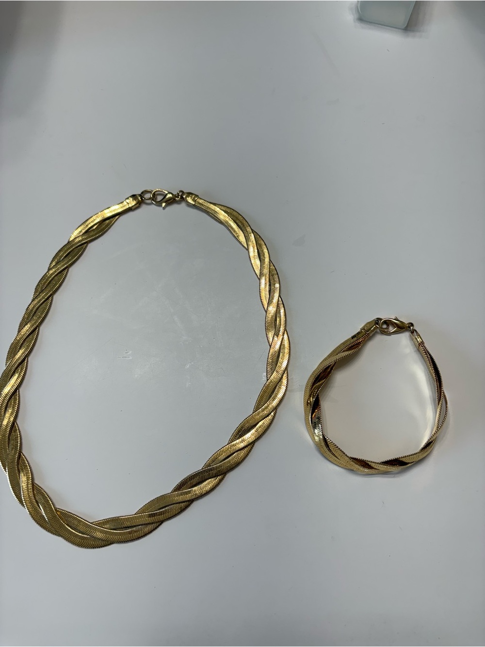 Gold-Tone Twisted Chain Necklace and Bracelet Set